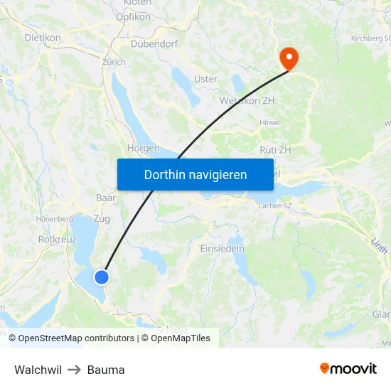 Walchwil to Bauma map