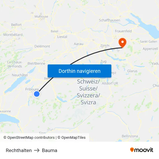 Rechthalten to Bauma map