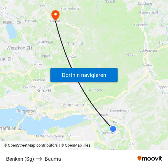 Benken (Sg) to Bauma map