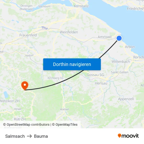 Salmsach to Bauma map