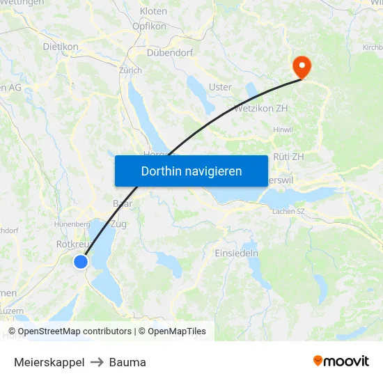 Meierskappel to Bauma map