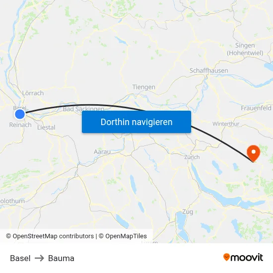 Basel to Bauma map
