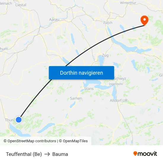 Teuffenthal (Be) to Bauma map