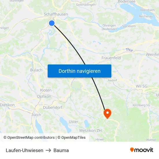 Laufen-Uhwiesen to Bauma map