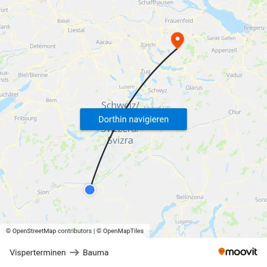 Visperterminen to Bauma map