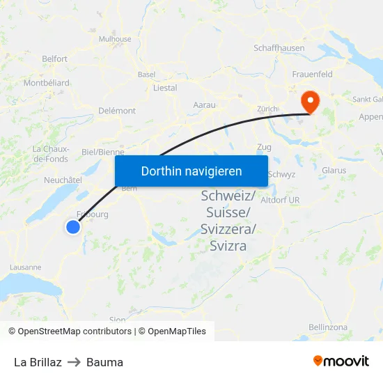 La Brillaz to Bauma map