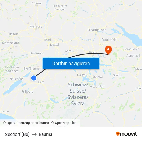 Seedorf (Be) to Bauma map
