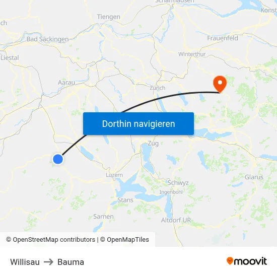 Willisau to Bauma map