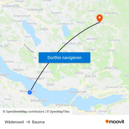 Wädenswil to Bauma map