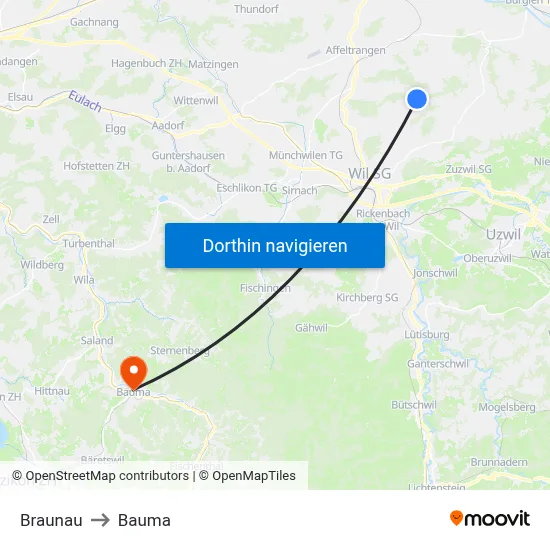 Braunau to Bauma map