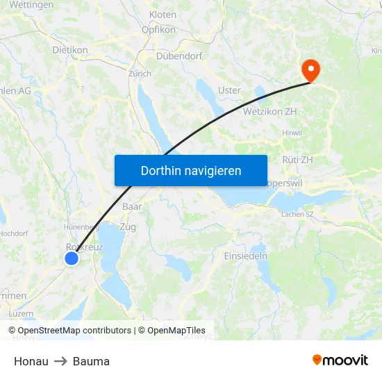 Honau to Bauma map