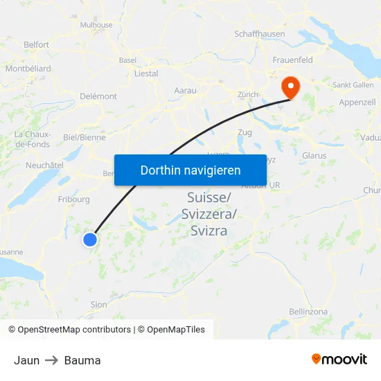 Jaun to Bauma map