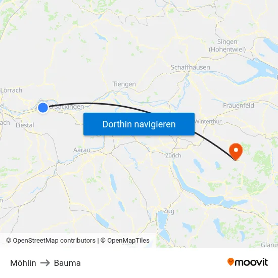 Möhlin to Bauma map