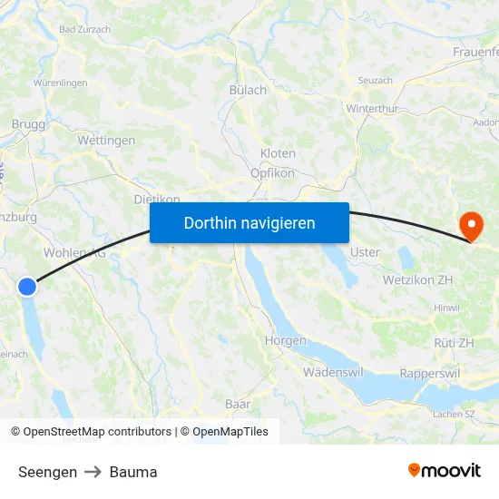 Seengen to Bauma map