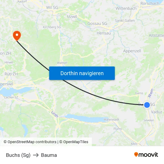 Buchs (Sg) to Bauma map