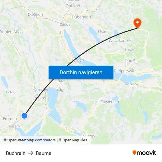 Buchrain to Bauma map