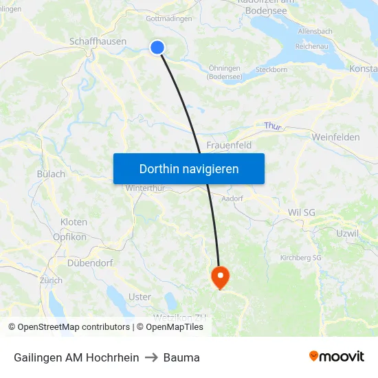 Gailingen AM Hochrhein to Bauma map
