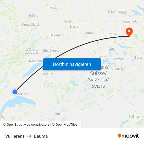 Vullierens to Bauma map