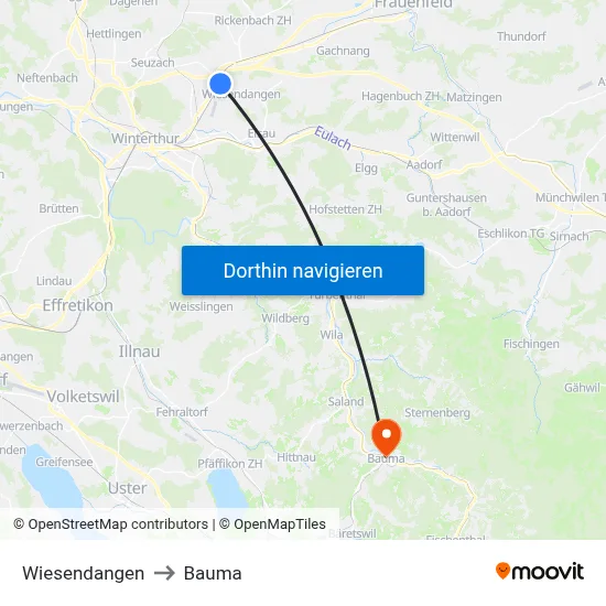 Wiesendangen to Bauma map