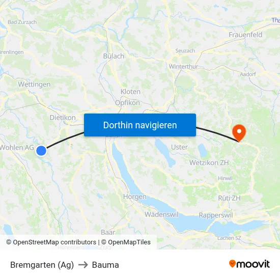 Bremgarten (Ag) to Bauma map