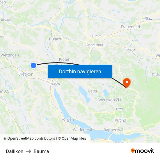 Dällikon to Bauma map