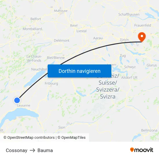 Cossonay to Bauma map