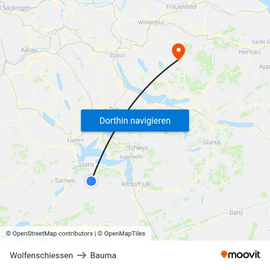 Wolfenschiessen to Bauma map
