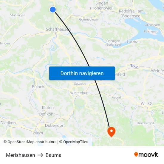 Merishausen to Bauma map