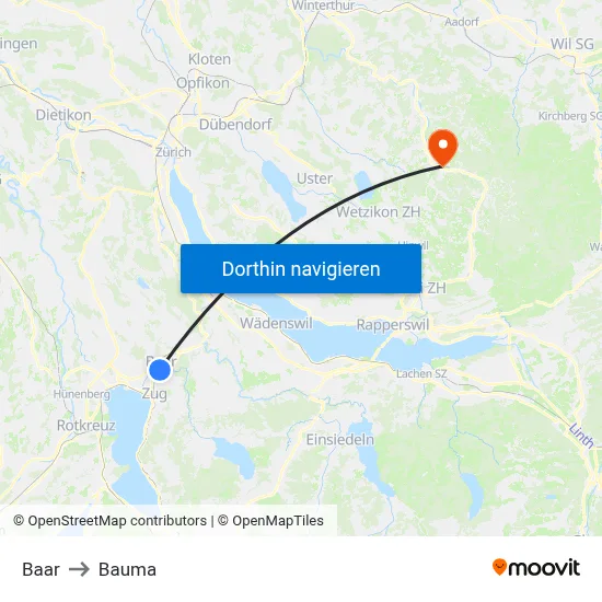 Baar to Bauma map