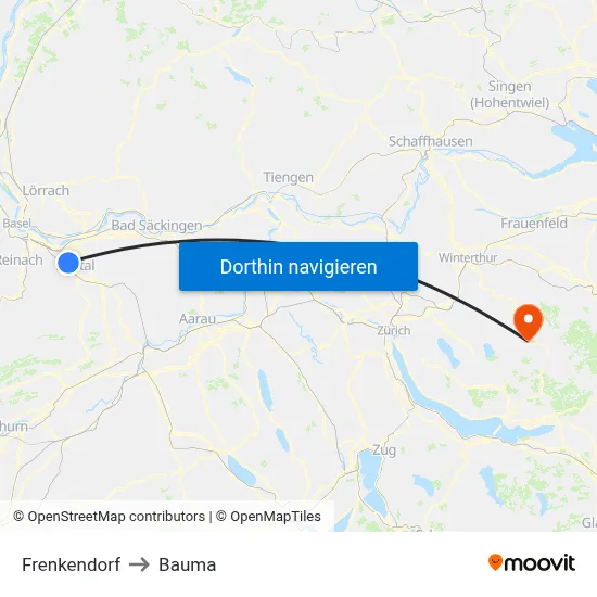 Frenkendorf to Bauma map