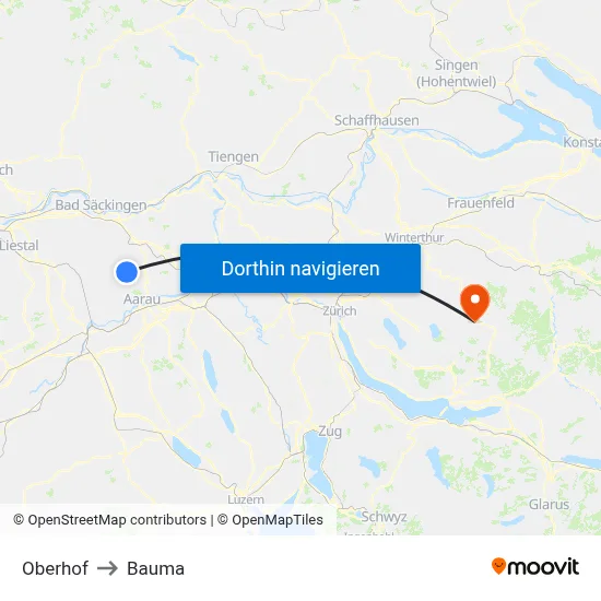 Oberhof to Bauma map