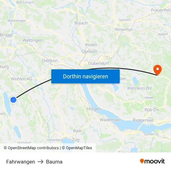 Fahrwangen to Bauma map
