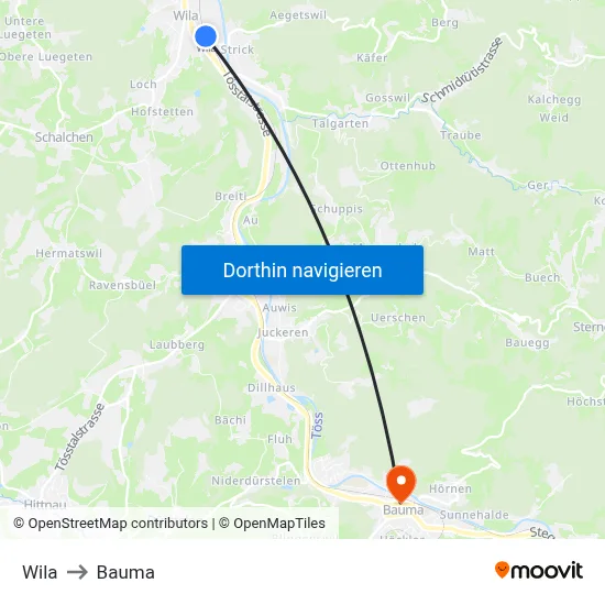 Wila to Bauma map