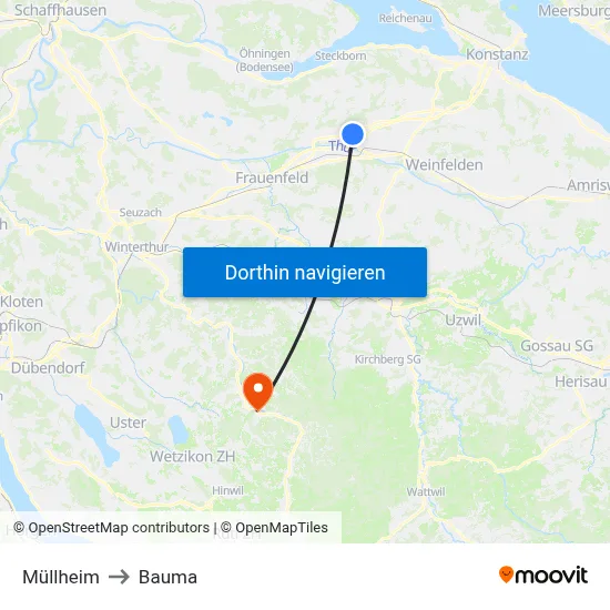 Müllheim to Bauma map