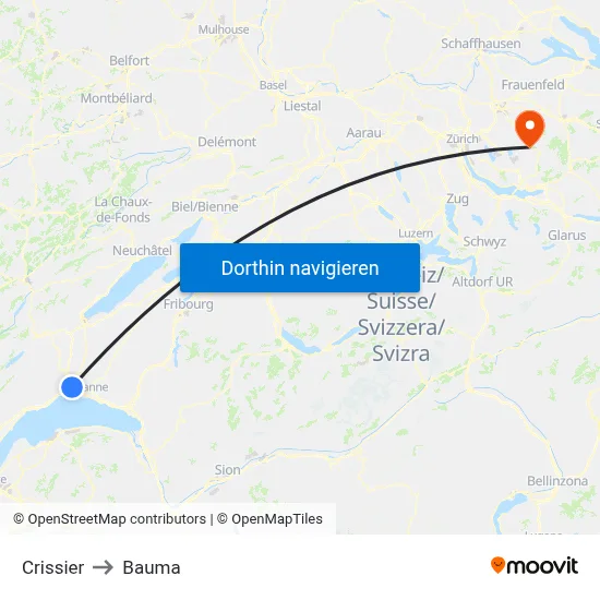 Crissier to Bauma map