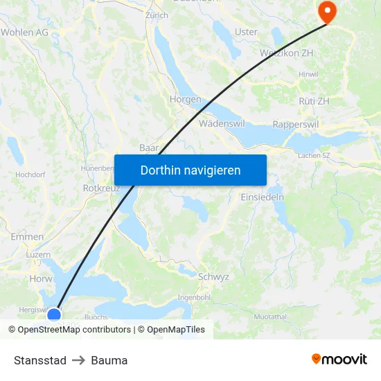 Stansstad to Bauma map