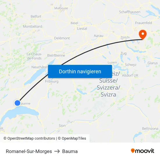 Romanel-Sur-Morges to Bauma map