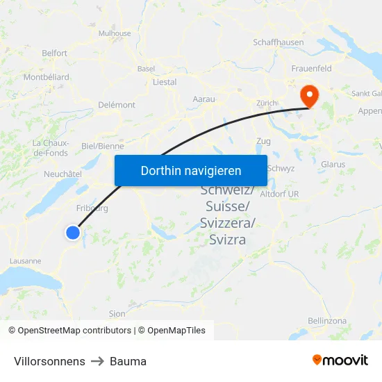 Villorsonnens to Bauma map