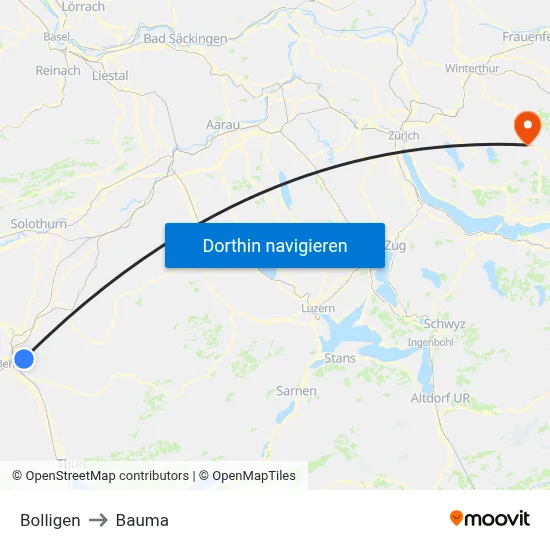Bolligen to Bauma map