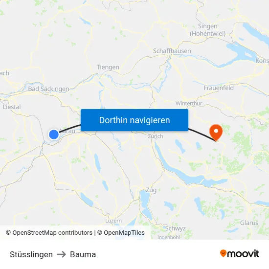 Stüsslingen to Bauma map