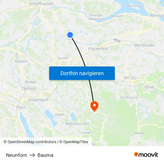 Neunforn to Bauma map