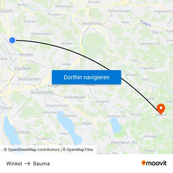 Winkel to Bauma map