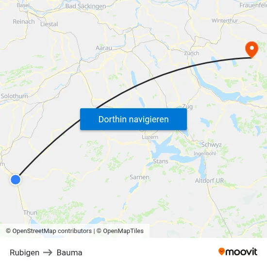 Rubigen to Bauma map
