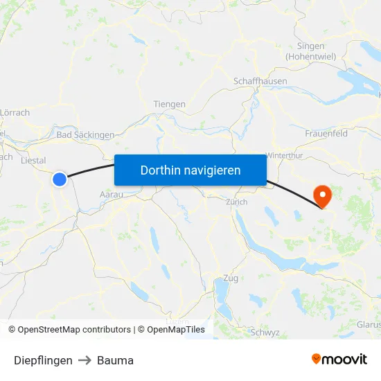Diepflingen to Bauma map