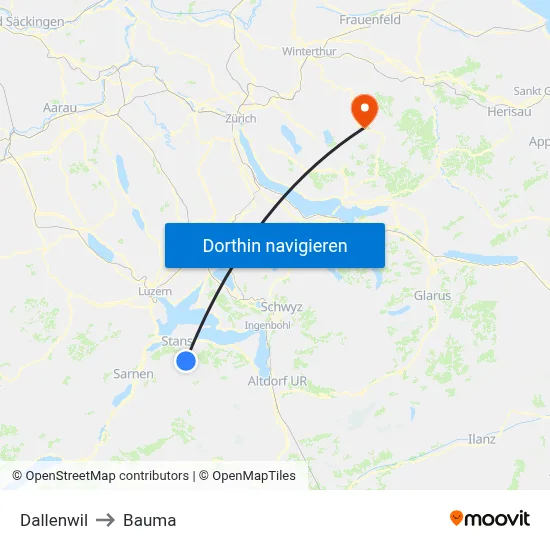 Dallenwil to Bauma map