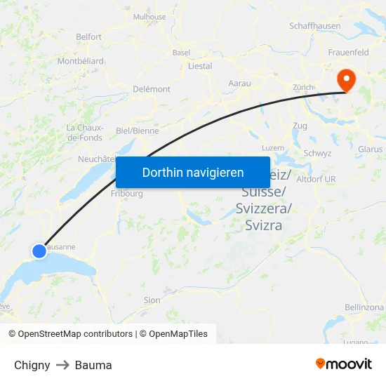 Chigny to Bauma map