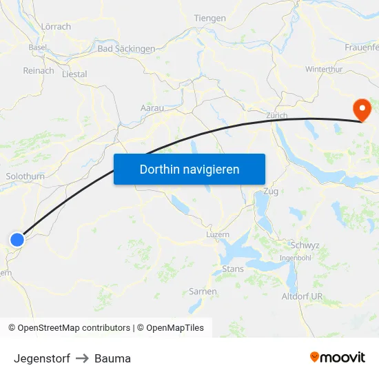Jegenstorf to Bauma map