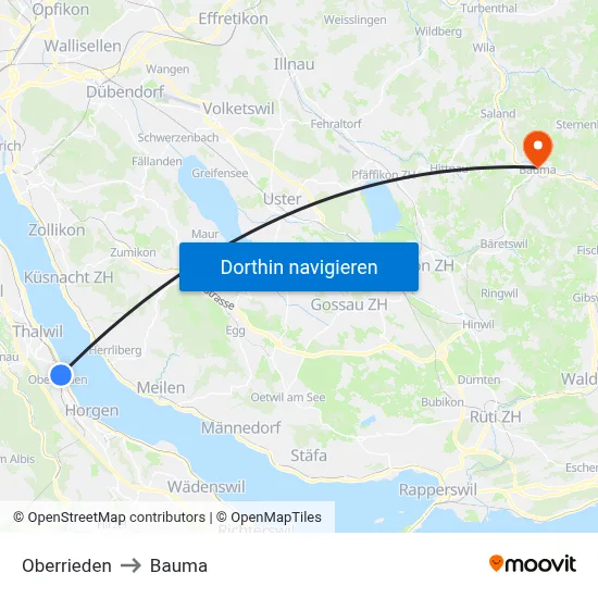 Oberrieden to Bauma map