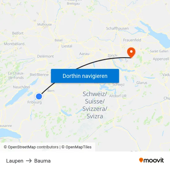 Laupen to Bauma map