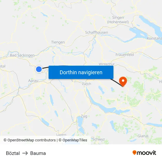 Böztal to Bauma map